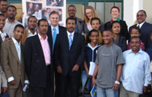 Photo: The inaugural class of students and teaching staff of the Masters in Federal Studies program gather in front of the new Institute of Federalism at Addis Ababa University. At the centre is Shawn Houlihan, the Forum’s Director for Africa.